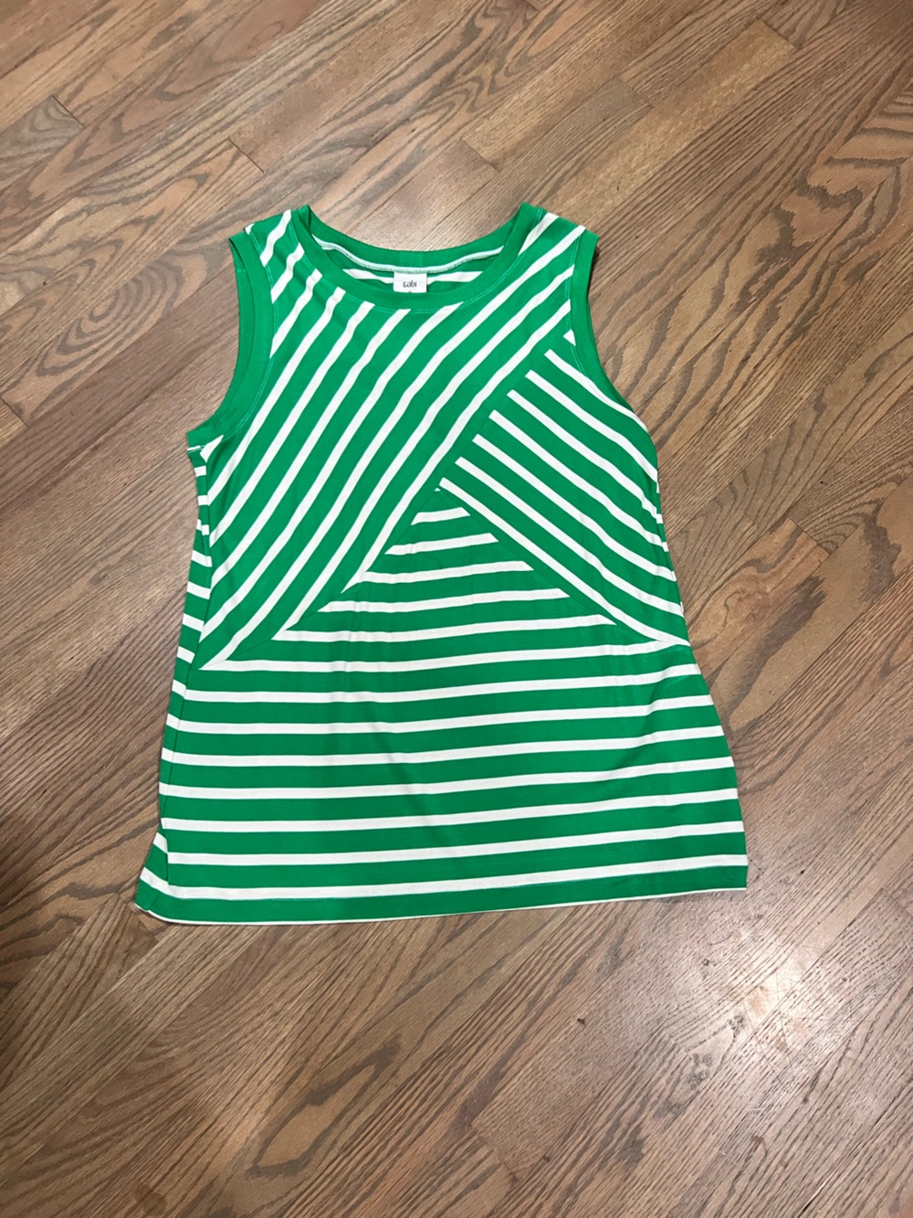 Cabi Green and White Striped Sleeveless Tank Top